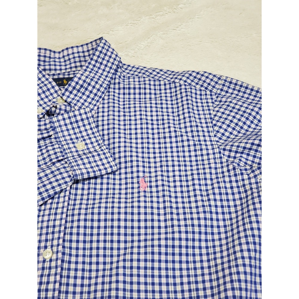 Ralph Lauren Blue Label Blue Pink White Plaid Dress Shirt XL Office Classic